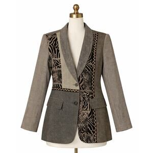 Vintage 90s Patchwork Blazer M City Girl Nancy Bolen Neutral Jacket Boho Grunge